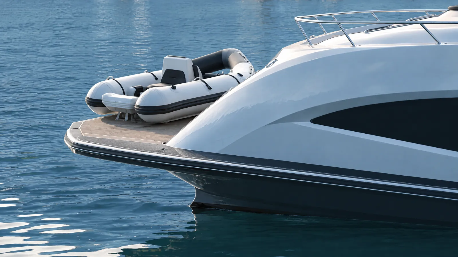 Auxiliar sobre la plataforma de baño de un yate a motor