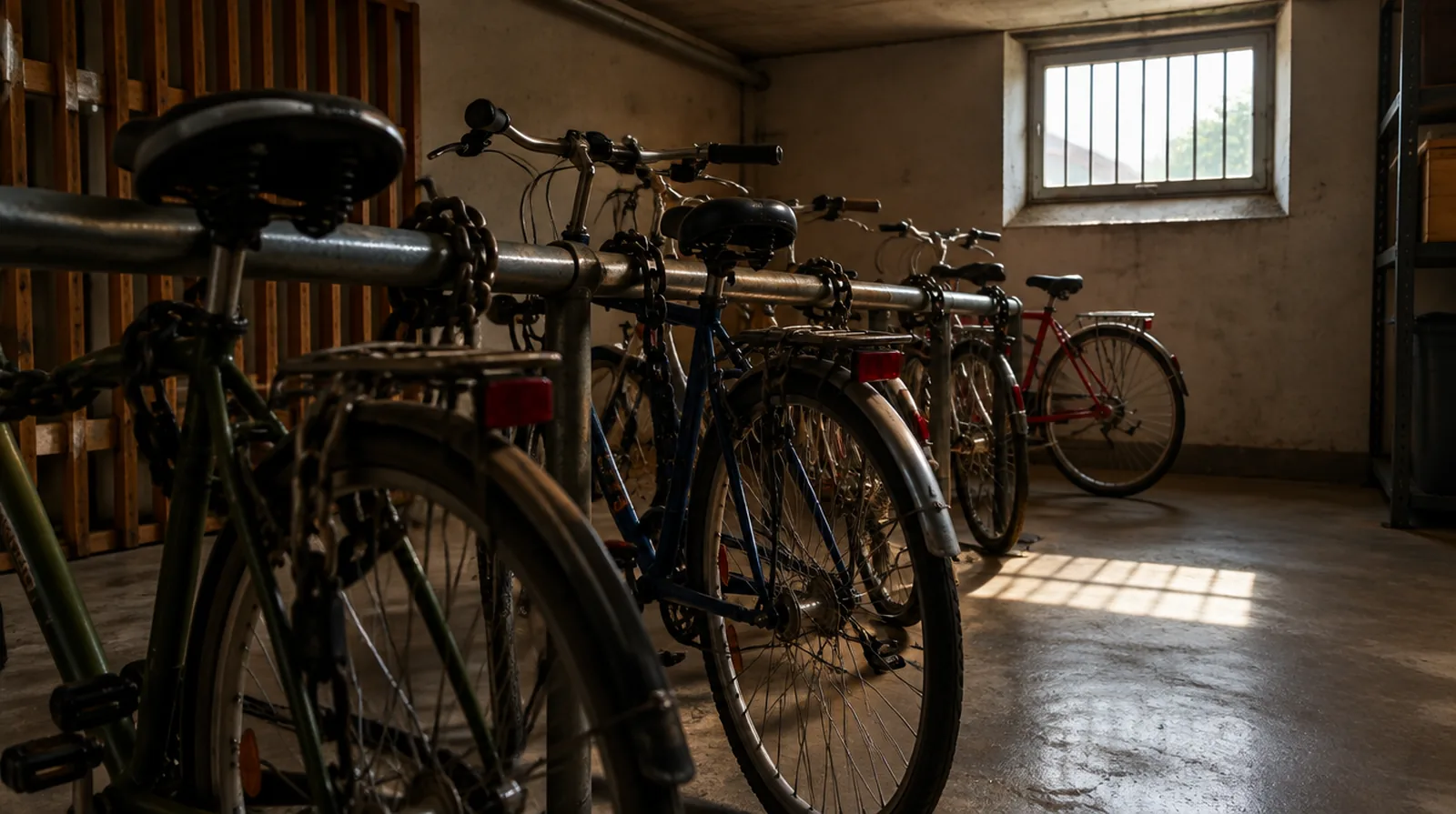 ¿Debe estar la bicicleta atada con candado en el trastero?