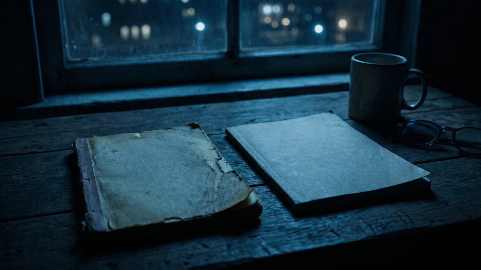 Dos cuadernillos de condiciones idénticos sobre una mesa oscura, uno visiblemente más viejo