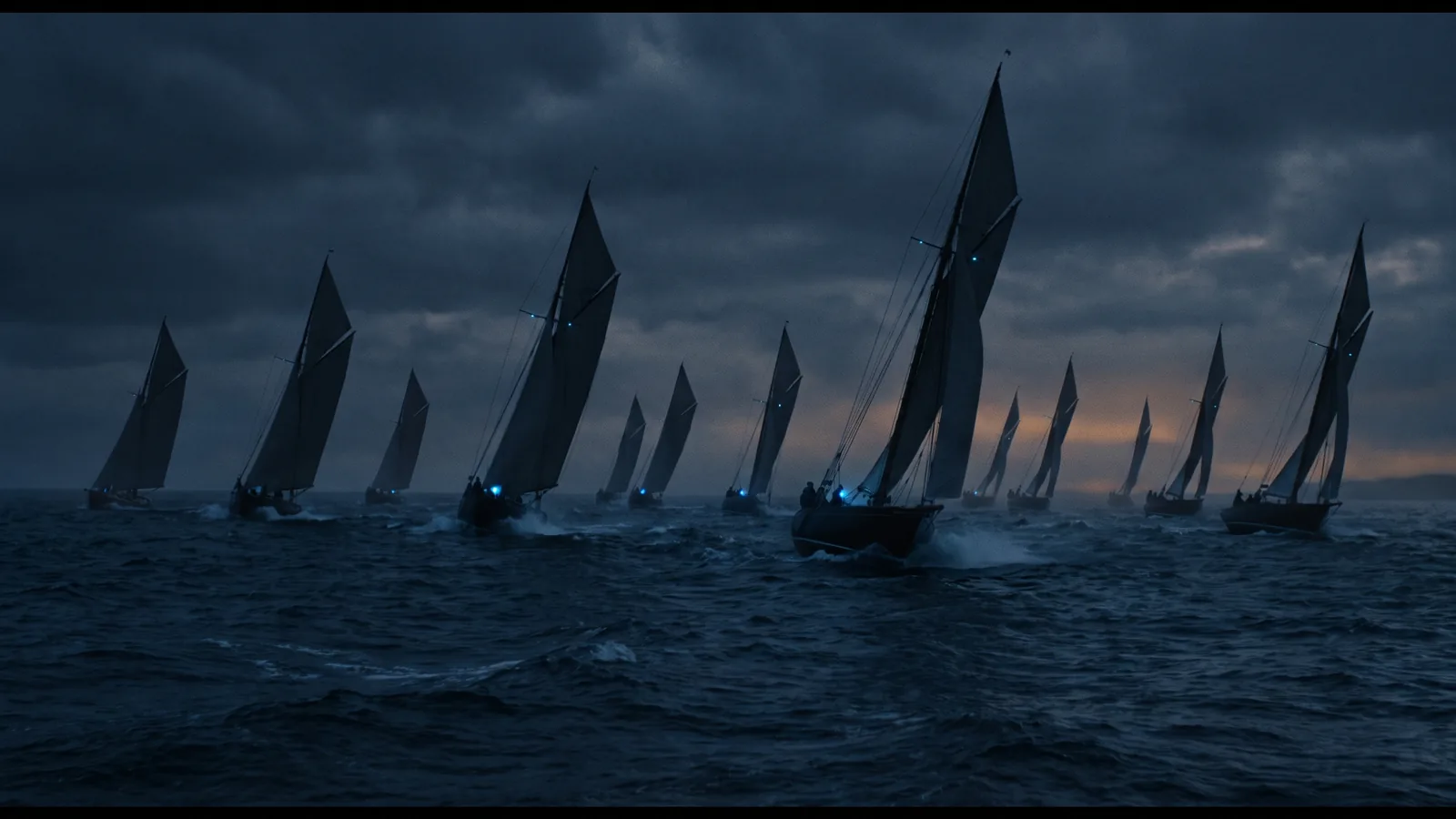 Veleros apretados en la baliza de barlovento durante una regata