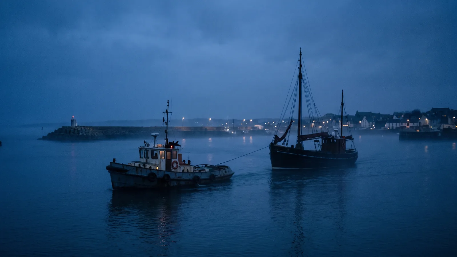 Un barco entra remolcado en el puerto con mar llana y sin daños a la vista