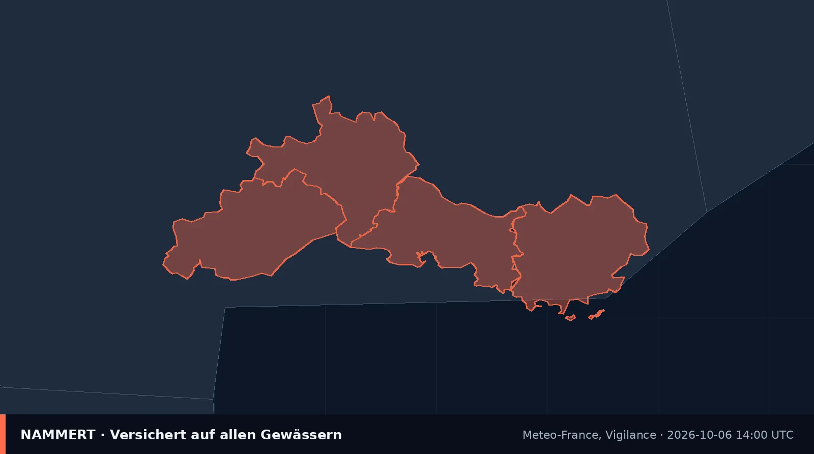 Mapa del aviso oficial en Francia