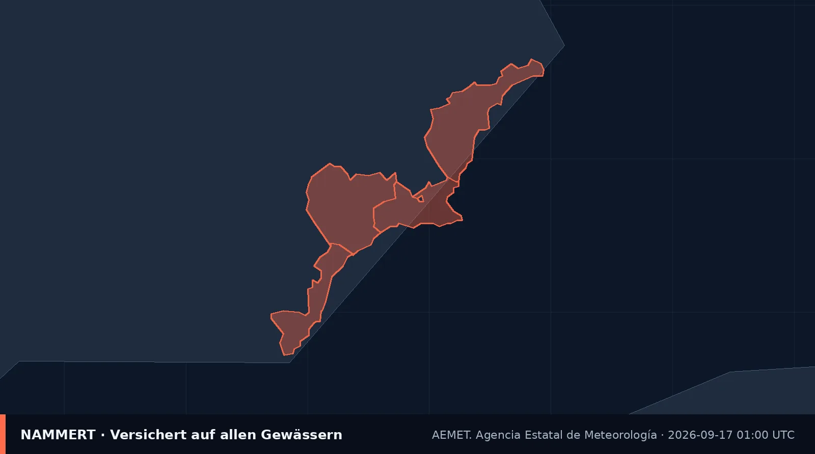 Mapa del aviso oficial en España