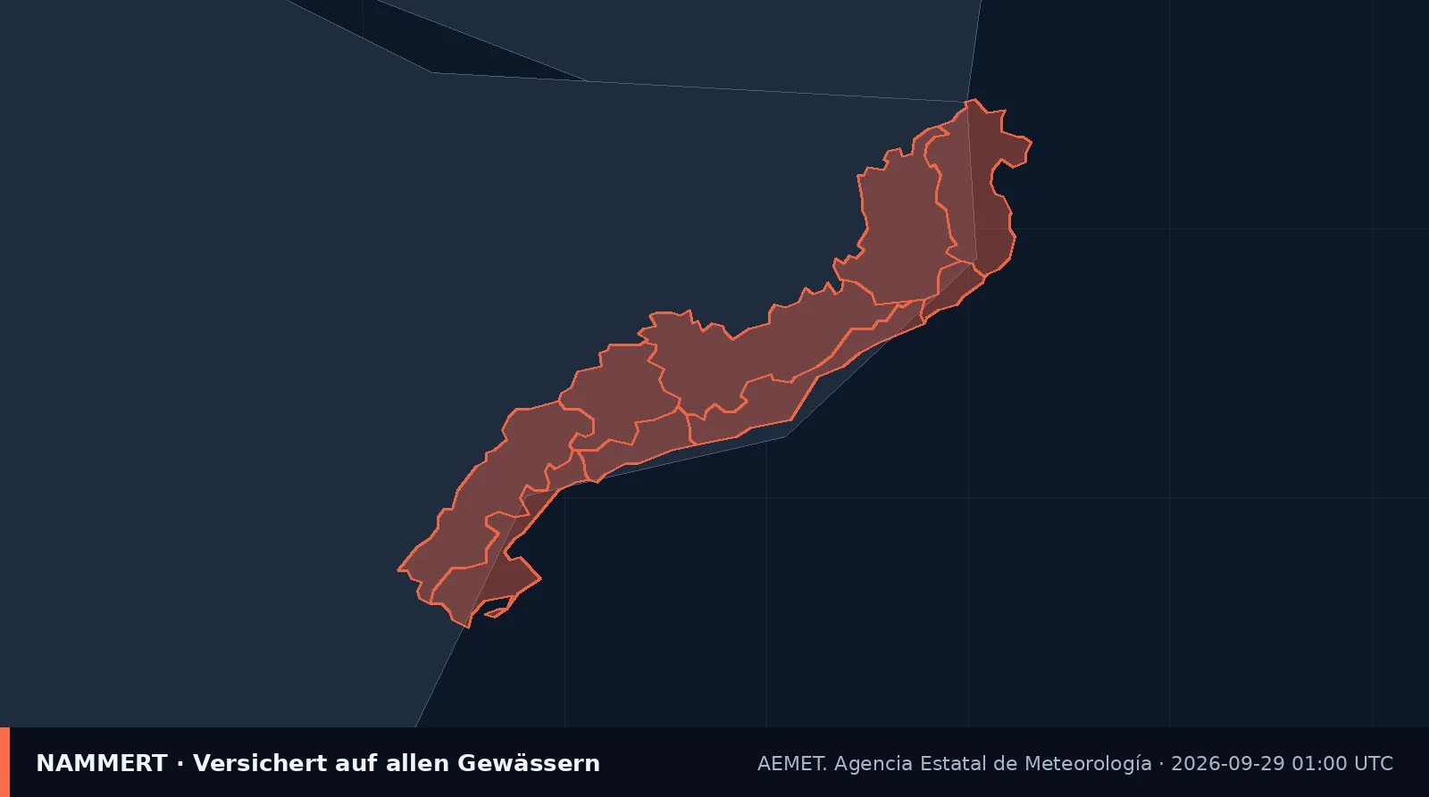 Mapa del aviso oficial en España
