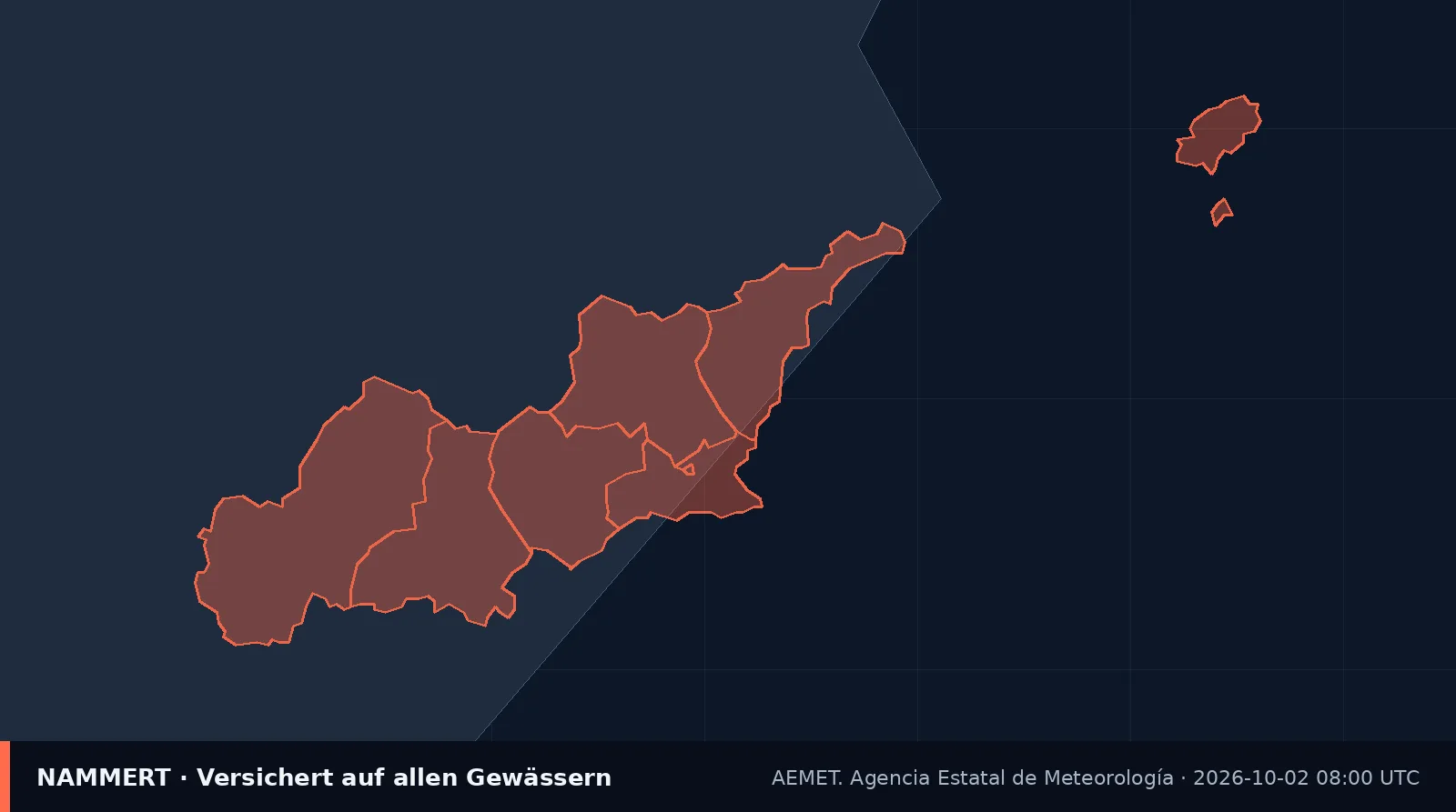 Mapa del aviso oficial en España