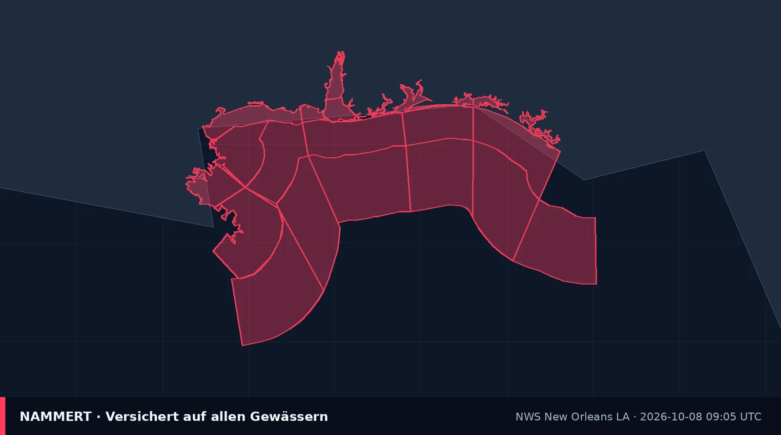 Mapa del aviso oficial en aguas de EE. UU.