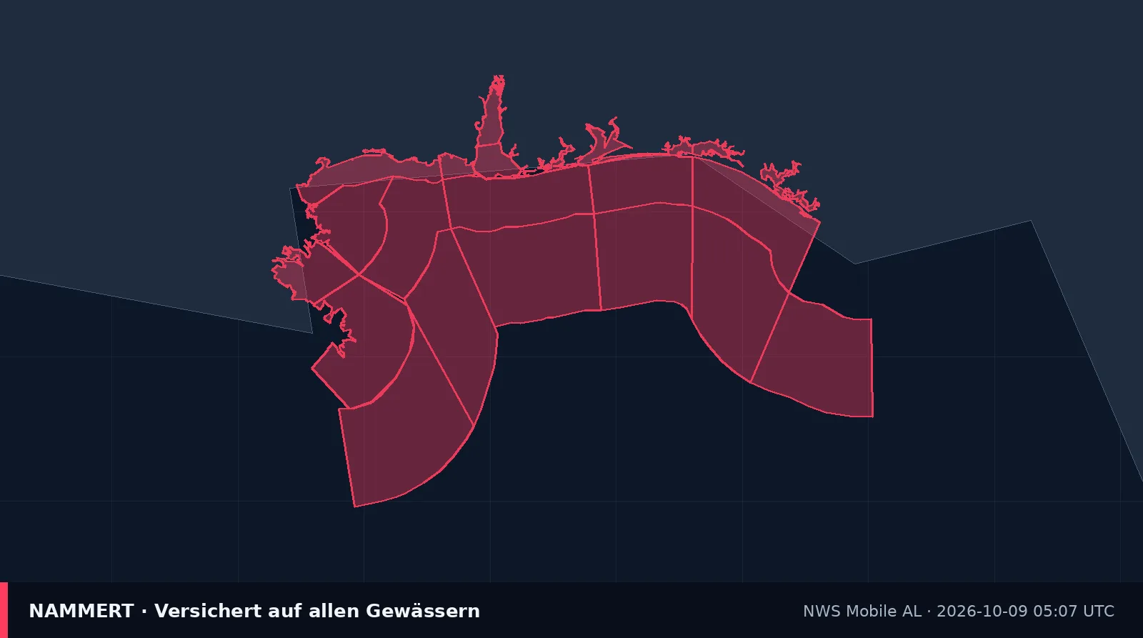 Mapa del aviso oficial en aguas de EE. UU.