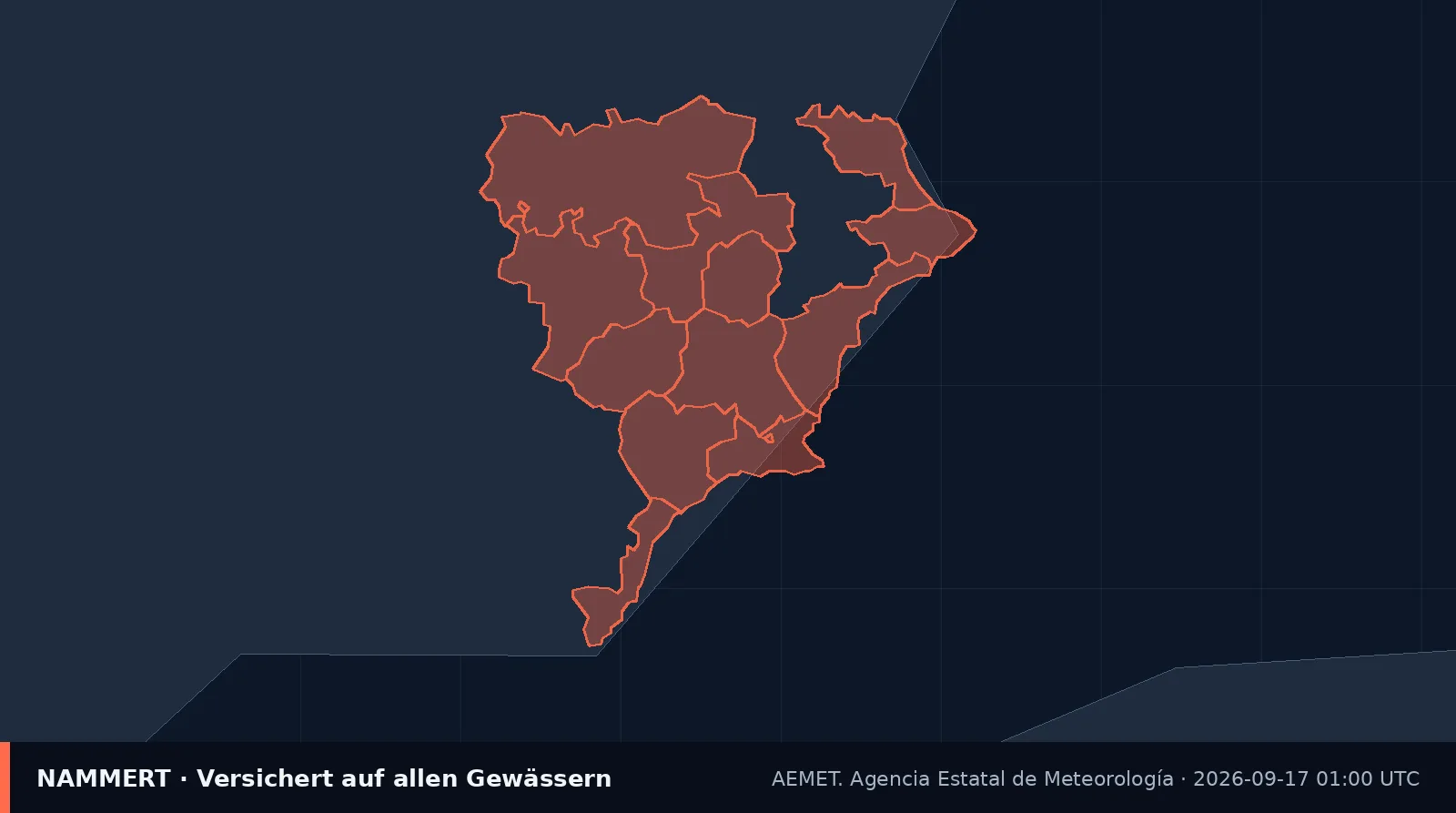 Mapa del aviso oficial en España