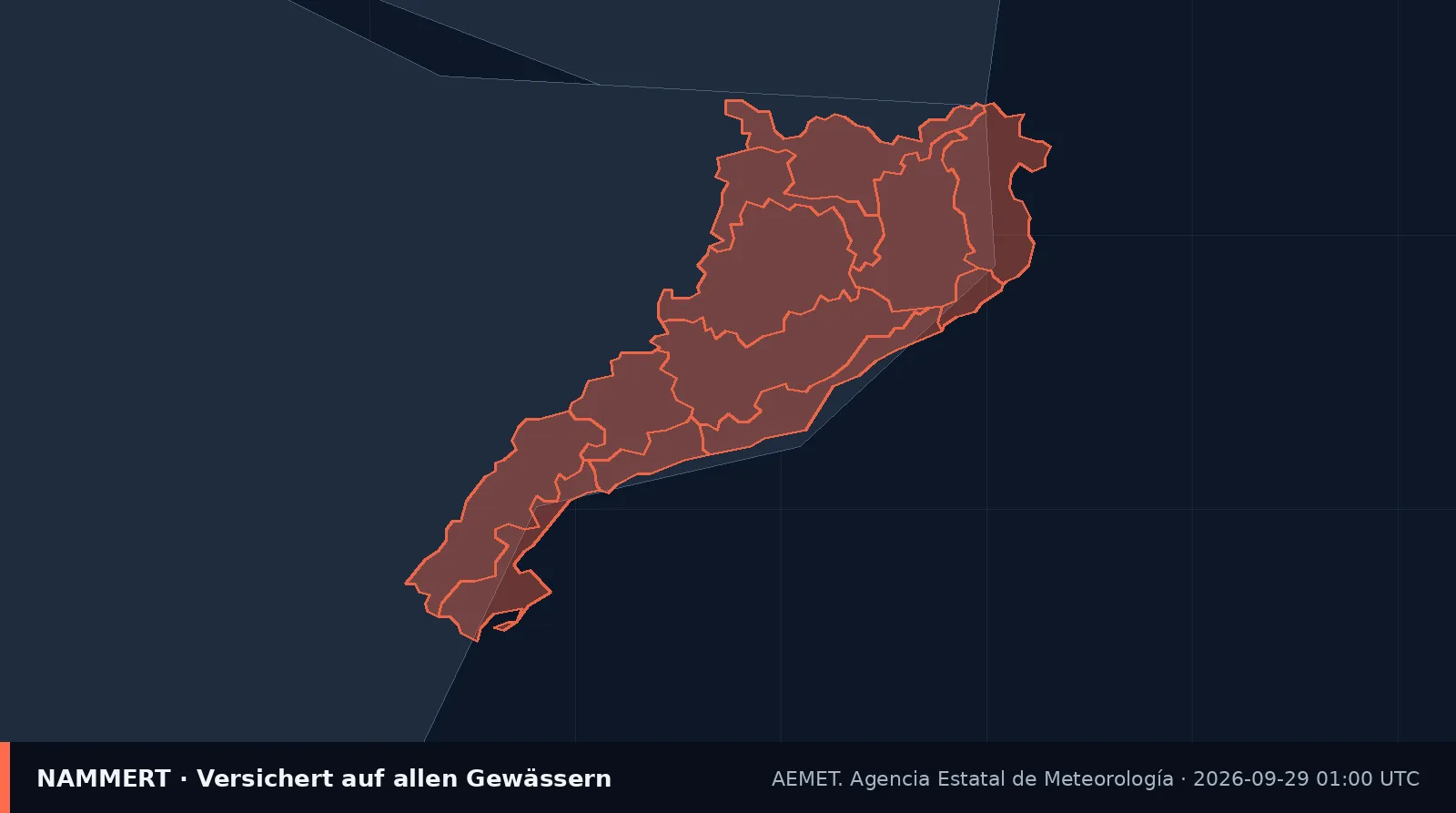 Mapa del aviso oficial en España