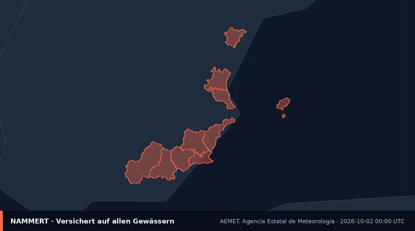Mapa del aviso oficial en España