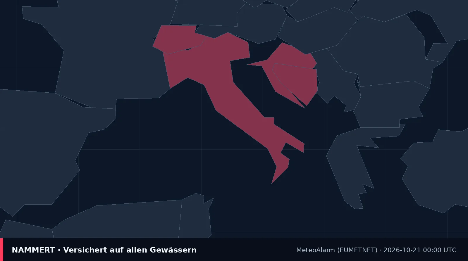Mapa del aviso oficial en Italia