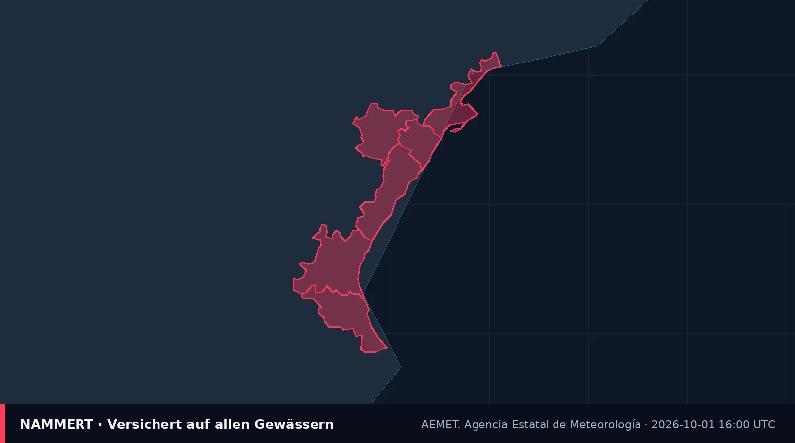 Mapa del aviso oficial en España