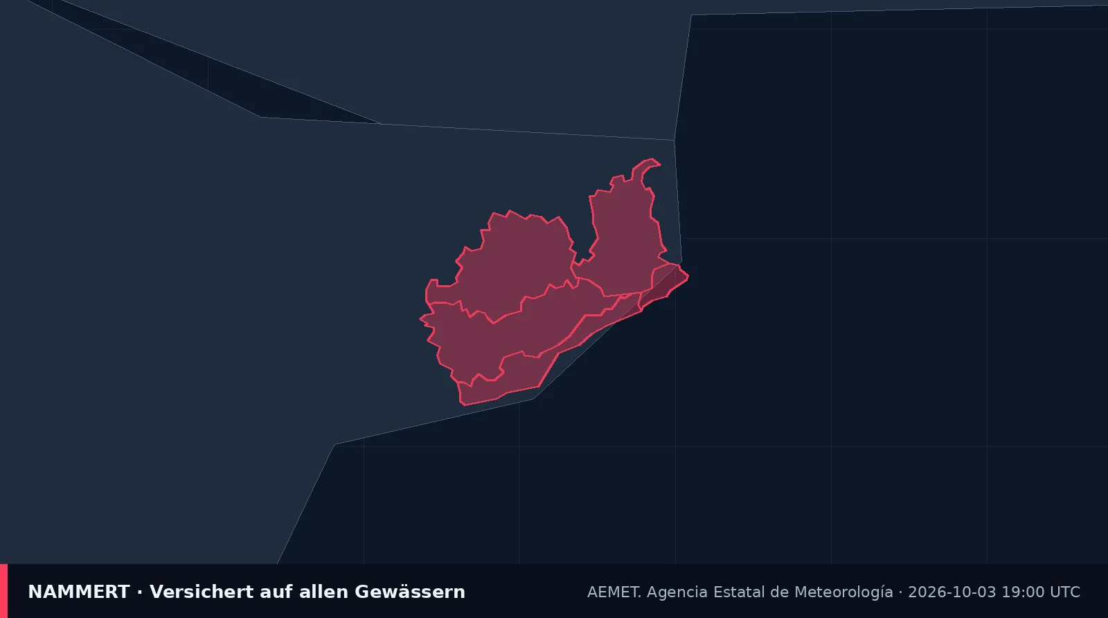 Mapa del aviso oficial en España