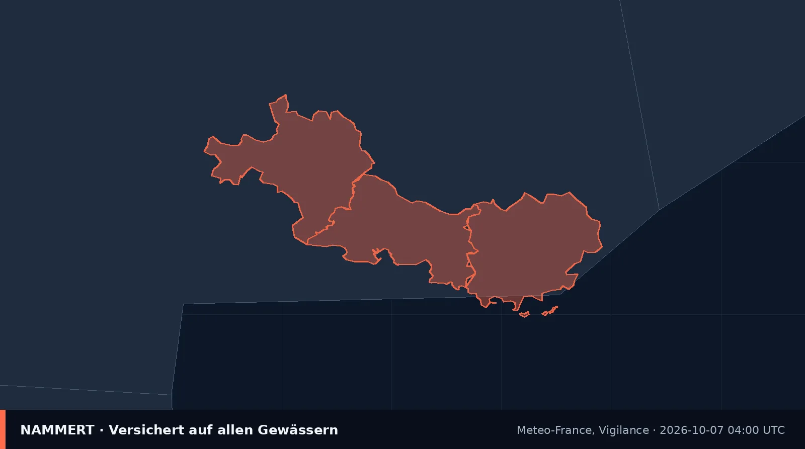 Mapa del aviso oficial en Francia