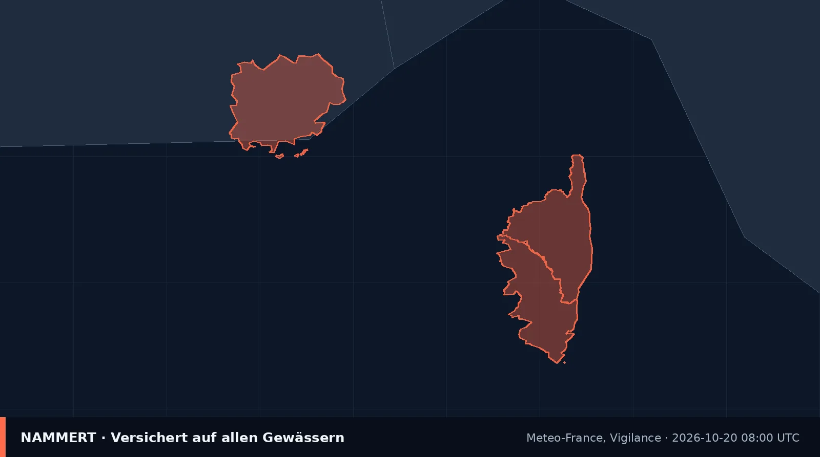 Mapa del aviso oficial en Francia