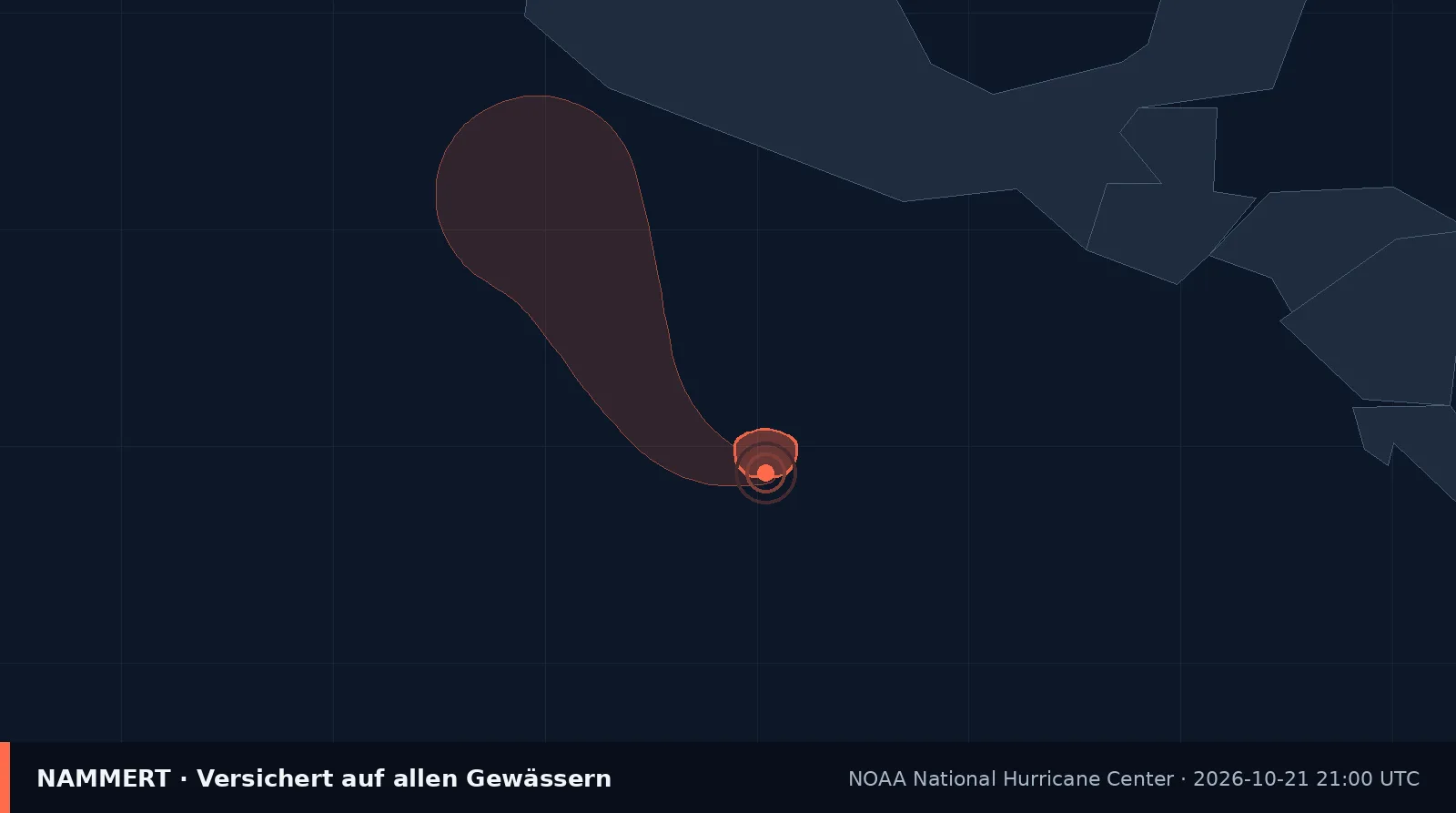 Mapa con la posición y el campo de viento de Tormenta tropical Vance