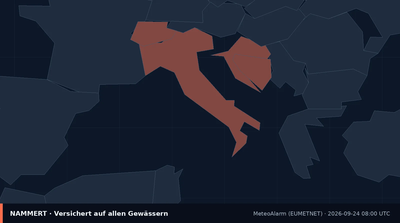 Mapa del aviso oficial en Italia